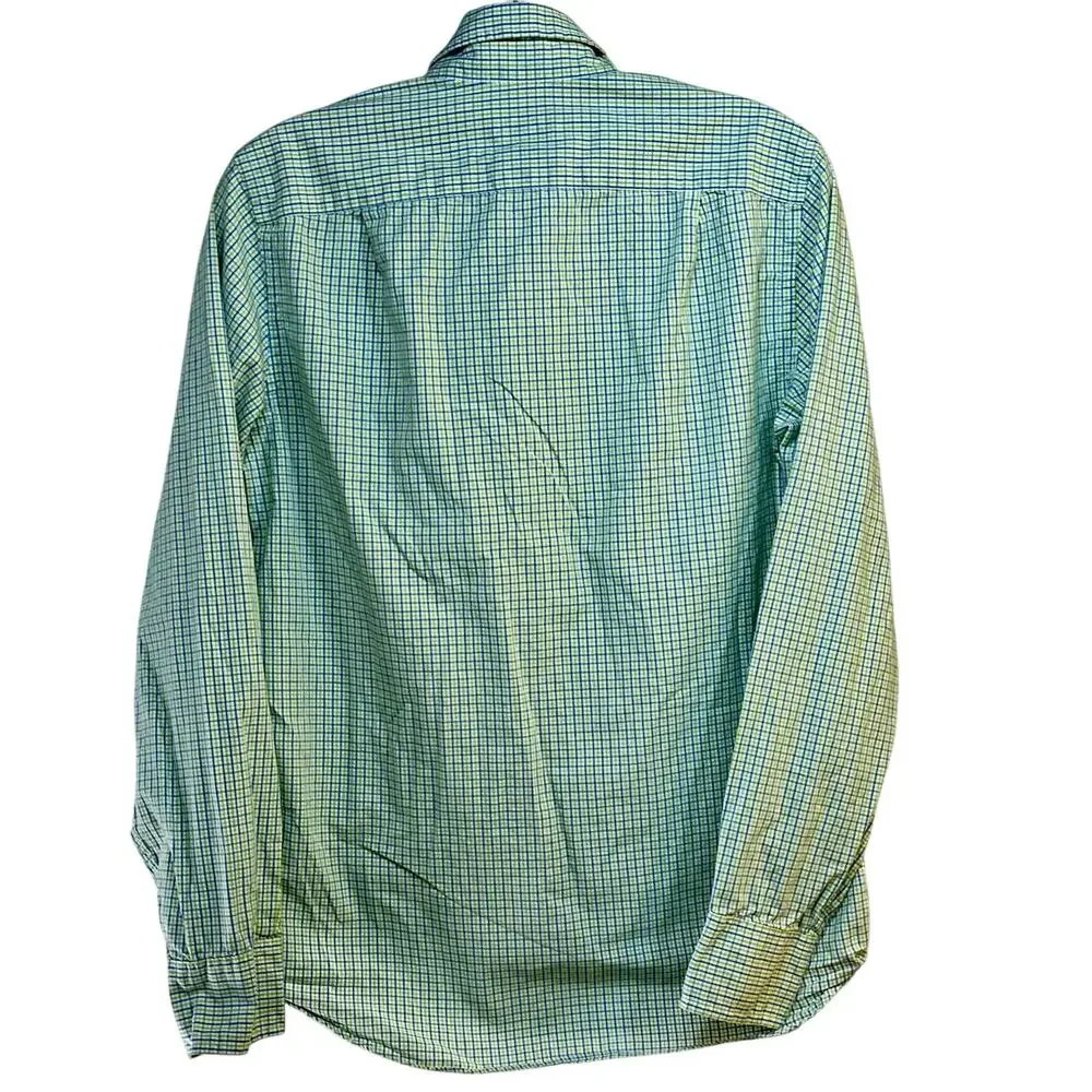 J. Crew Button Down Woven Shirt Men's XS Blue Green Tattersall Plaid Cotton L/S